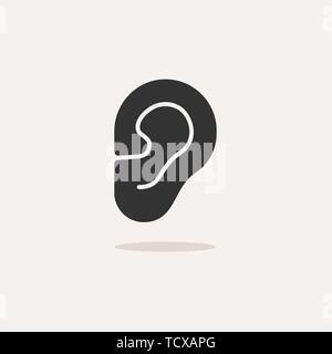 Body senses heard. Ear icon with shade on green circle. Vector ...