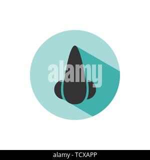 Body senses smell. Nose icon with shade on green circle. Vector illustration Stock Vector