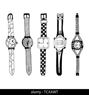 Wrist watches cartoon. Set of clocks. Vector illustration. Stock Vector