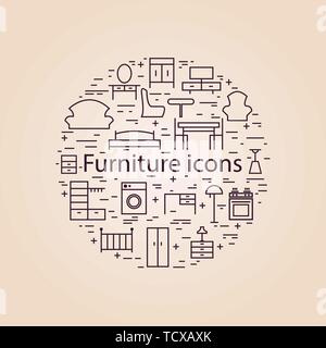 Furniture icons. Thin line art icons set. Vector illustration design elements. Stock Vector
