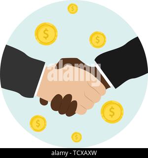 Business handshake. Bargaining. Business ethics. Monetary relations, benefit. Flat vector illustration Stock Vector