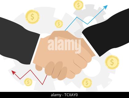 Business handshake. Bargaining. Business ethics. Monetary relations, benefit, trade. Flat vector illustration Stock Vector