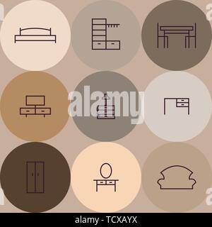 Seamless pattern with modern Furniture.  Collection of outline modern furniture symbols and icon. Stock Vector