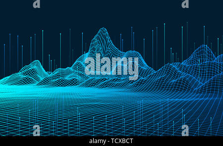 Abstract three-dimensional digital terrain of big data concept, graphics with artificial intelligence concept Stock Photo