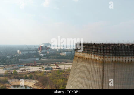 Chernobyl nuclear power plant, Ukrine. Aerial view Stock Photo - Alamy