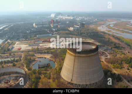 Chernobyl nuclear power plant, Ukrine. Aerial view Stock Photo - Alamy