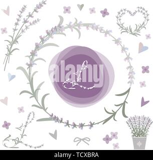 Collection of vector design elements with lavender. Eps 10 Stock Vector