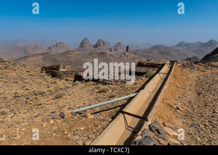 Water system on top of Assekrem, Tamanrasset, Hoggar mountains, Algeria, North Africa, Africa Stock Photo