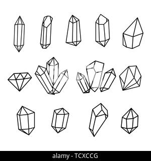 Vector set of hand drawn crystals.  Crystal thin line icons set. Stock Vector