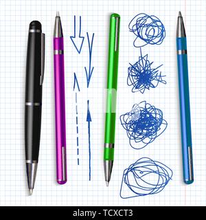 Ballpoint Pen And Hand Drawn Doodle Set Vector Stock Vector