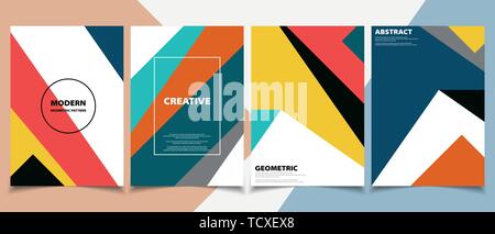 Modern colorful brochure classic in geometrical pattern style template set. You can use for trendy design of artwork, a4, print, annual report. vector Stock Vector