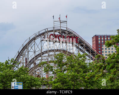 New York - United States, June 17, 2015 -Cyclone rollercoaster in Coney Island   in New York Stock Photo