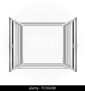 White open window template on transparent background. Home outdoor exterior element. Architecture build object Stock Vector