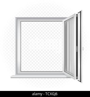 White opened window template on transparent background. Home outdoor exterior element. Architecture build object Stock Vector