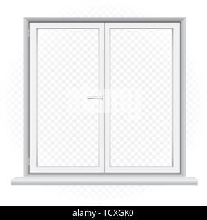 White closed double window template on transparent background. Home outdoor exterior element. Architecture build object Stock Vector