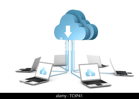 3d data cloud and laptops on white Stock Photo
