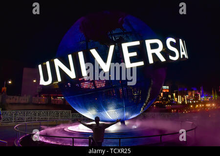 Orlando, Florida. February 05, 2019. Universal Studios world sphere at Citywalk in Universal Studios area. Stock Photo