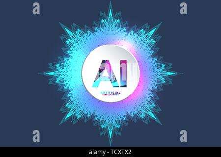 Artificial Intelligence Logo. Artificial Intelligence and Machine Learning Concept. Vector symbol AI. Neural networks and another modern technologies Stock Vector