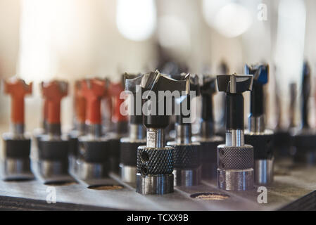 Close-up of black and red tips for a drill. Horizontal shot Stock Photo
