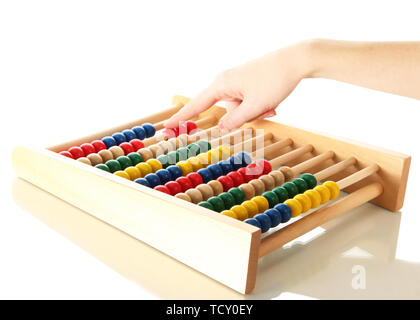 Accountant counting on an abacus, isolated on white Stock Photo