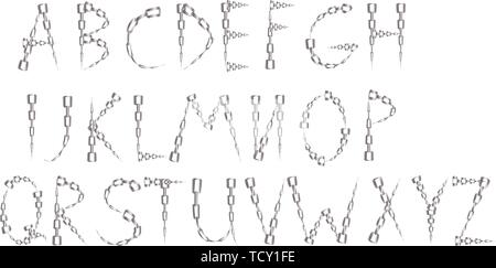 alphabet letters made from metal chain, isolated Stock Vector