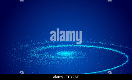 Dark blue cosmic vortex, particle construction network technology big data abstract background Stock Photo