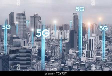 5g communication network connection for internet concept or technology concept. internet of things. Stock Photo