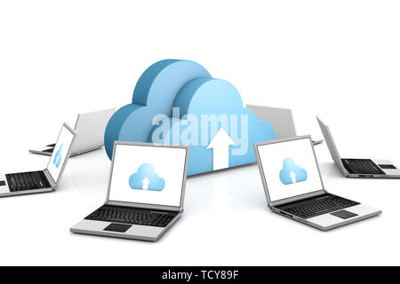 3d data cloud and laptops on white Stock Photo