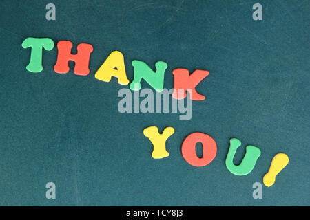 Thank you message written in colorful letters on school board close-up Stock Photo