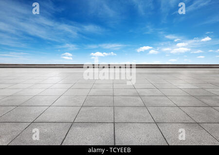 Empty marble floor with snow mountains Stock Photo