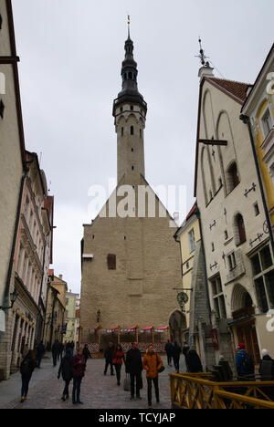 Church steeple in the old town in Tallinn, Estonia Stock Photo