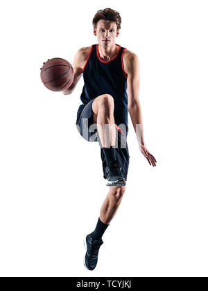 one caucasian basketball player man isolated in silhouette shadow on white background Stock Photo