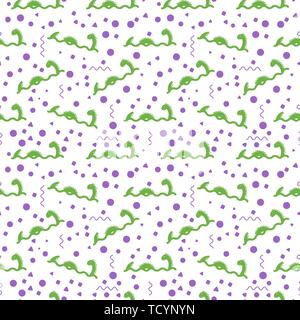 Dino pattern. Seamless design for wallpaper in doodle style. Purple geometric shapes on a white background. Abstract ornament for textiles. Light hand Stock Vector