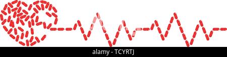 Red capsules arrange to heart shape and Heartbeat cardiogram vector illustration isolated white background abstract help emergency health care hospita Stock Vector