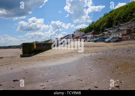 View of the coble landing from the beach at filey bay yorkshire england Stock Photo