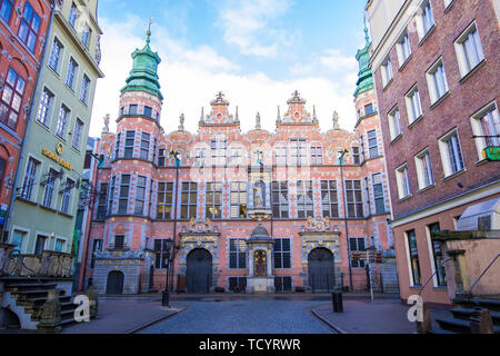 Gdansk, Poland - February 06, 2019: Piwna street and Academy of Fine Arts in the Old Town of Gdansk, Poland Stock Photo