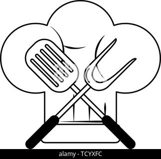 restaurant food and cuisine cartoons in black and white Stock Vector