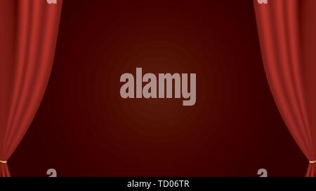 Theatrical curtain of red color on the stage Stock Vector