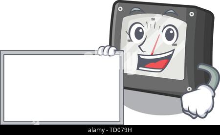 With board ampere meter isolated in the mascot Stock Vector