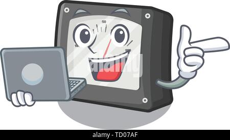 With laptop ampere meter isolated in the mascot Stock Vector