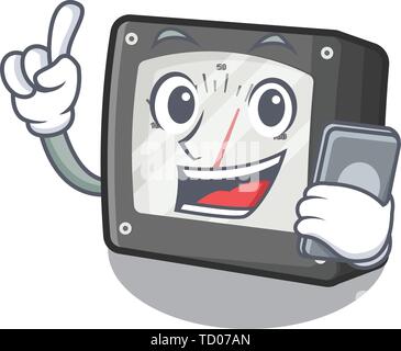With phone ampere meter isolated in the mascot Stock Vector