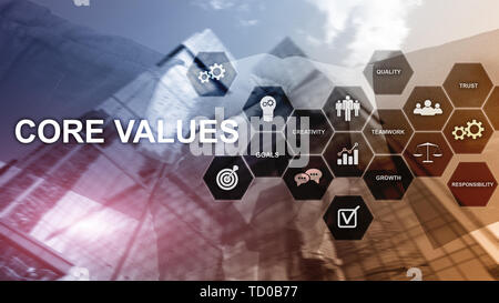 Core values concept on virtual screen. Business and finance solutions. Stock Photo