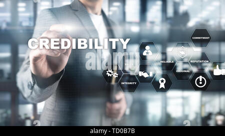 Corporate credibility improvement concept. Multiple exposure, mixed media background. Stock Photo