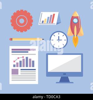 set of business teamwork strategy information over blue background vector illustration Stock Vector