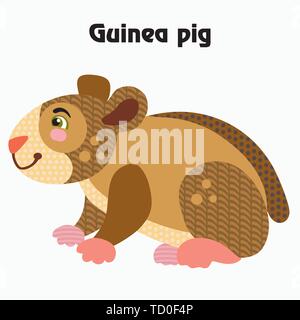 Colorful decorative outline funny colorful guinea pig standing in profile. Domestic animals and birds vector cartoon flat illustration in different co Stock Vector