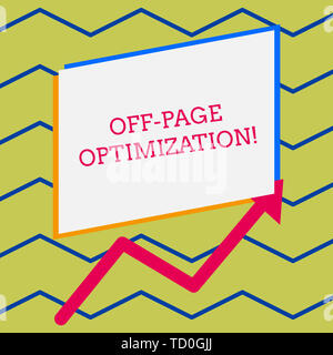 Word writing text Off Page Optimization. Business photo showcasing Website External Process Promotional Method Ranking Irregular edging arrow line on  Stock Photo