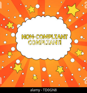 Word writing text Non Compliant Compliant. Business photo showcasing Resistant to the Rule in Accordance to Law Blank Speech Bubble Cloud Orange Tone  Stock Photo