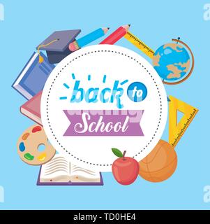 pencils with books and art palette with cap graduation background to ...