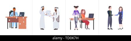 set businespeople colleagues hard working process mix race overworked business people various concepts collection flat full length horizotal Stock Vector