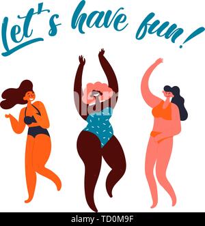 Lets have fun. Party poster. Group of young women Stock Vector